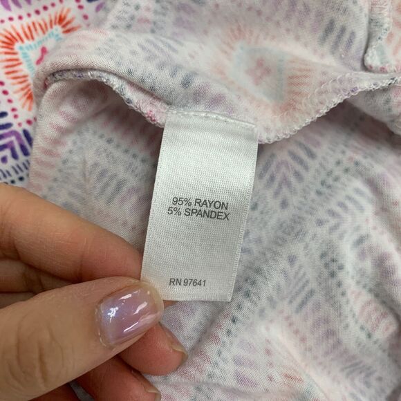 J Jill Dress Womens XS Purple Multi Geo Print Soft Stretch Cuffed Short Sleeves - Picture 10 of 16